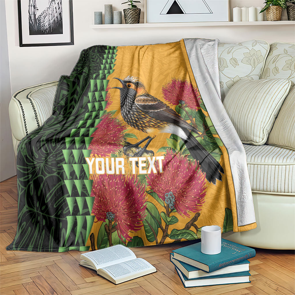 Personalized Hawaii Akohekohe Ohia Lehua Blanket Crested Honeycreeper Kakau Hawaiian Pattern