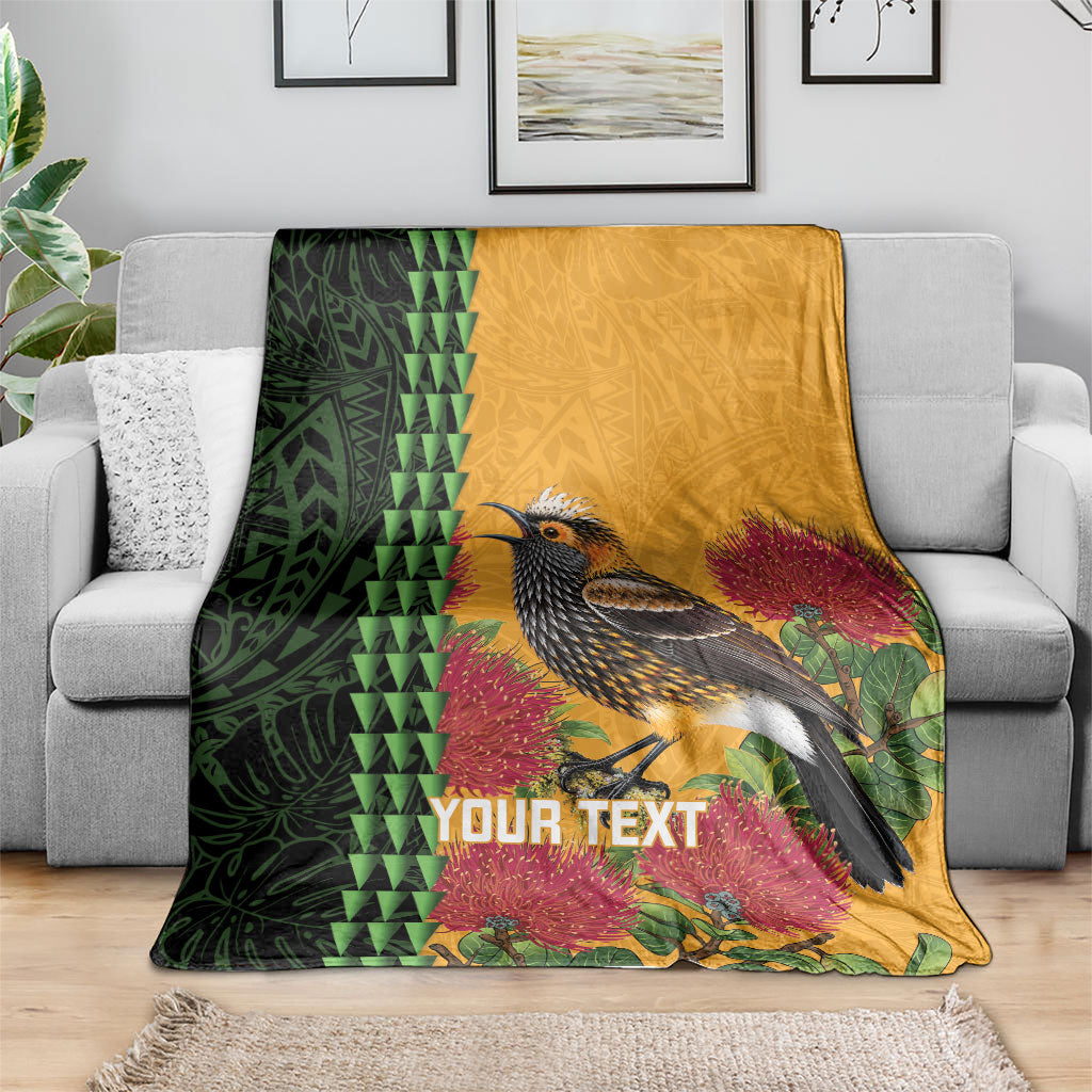 Personalized Hawaii Akohekohe Ohia Lehua Blanket Crested Honeycreeper Kakau Hawaiian Pattern