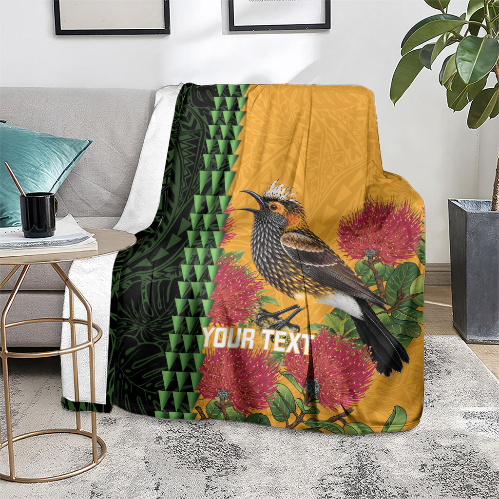 Personalized Hawaii Akohekohe Ohia Lehua Blanket Crested Honeycreeper Kakau Hawaiian Pattern