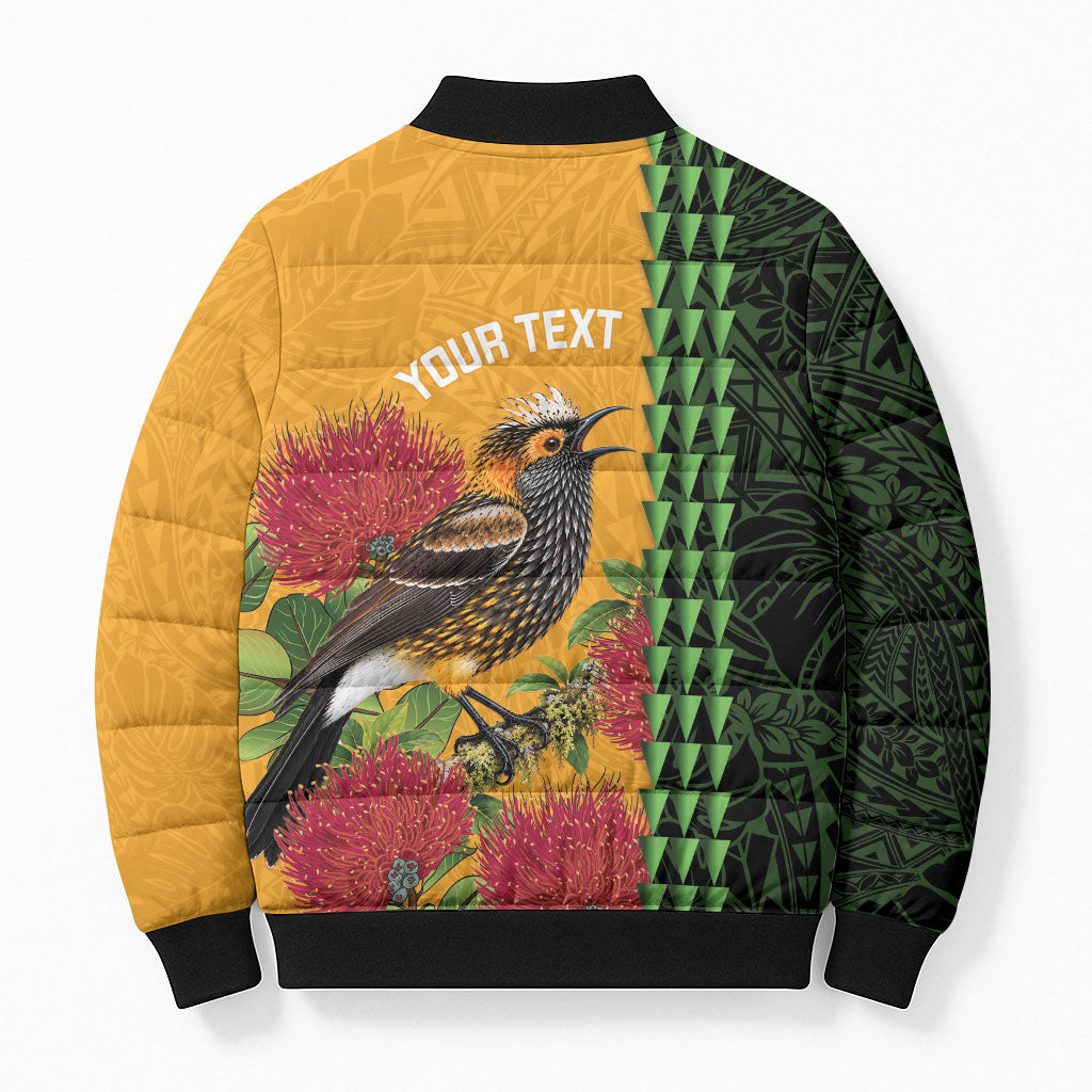 Personalized Hawaii Akohekohe Ohia Lehua Bomber Puffer Jacket Crested Honeycreeper Kakau Hawaiian Pattern LT14 - Polynesian Pride