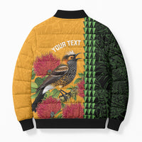 Personalized Hawaii Akohekohe Ohia Lehua Bomber Puffer Jacket Crested Honeycreeper Kakau Hawaiian Pattern LT14 - Polynesian Pride