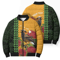 Personalized Hawaii Akohekohe Ohia Lehua Bomber Puffer Jacket Crested Honeycreeper Kakau Hawaiian Pattern LT14 - Polynesian Pride