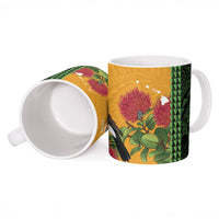 Personalized Hawaii Akohekohe Ohia Lehua Ceramic Mug Crested Honeycreeper Kakau Hawaiian Pattern