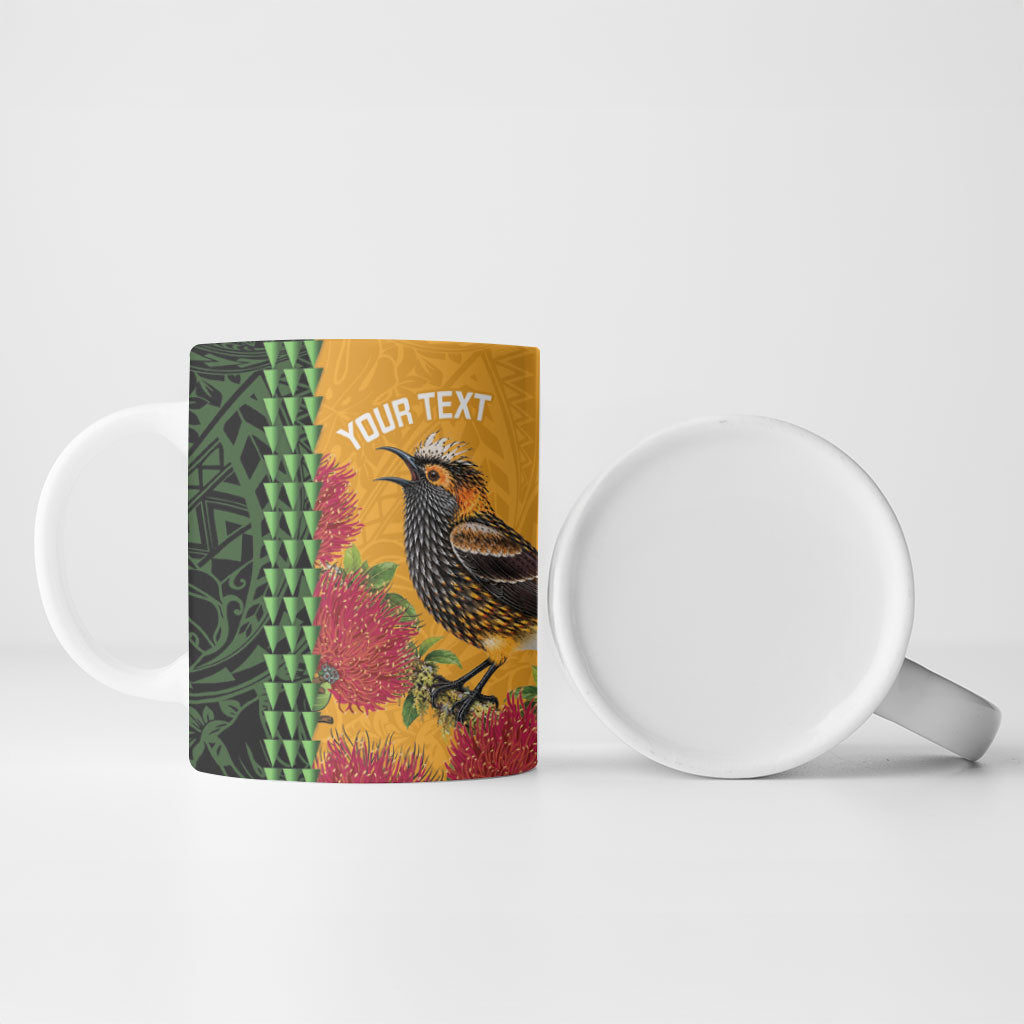 Personalized Hawaii Akohekohe Ohia Lehua Ceramic Mug Crested Honeycreeper Kakau Hawaiian Pattern