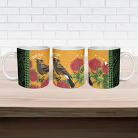 Personalized Hawaii Akohekohe Ohia Lehua Ceramic Mug Crested Honeycreeper Kakau Hawaiian Pattern