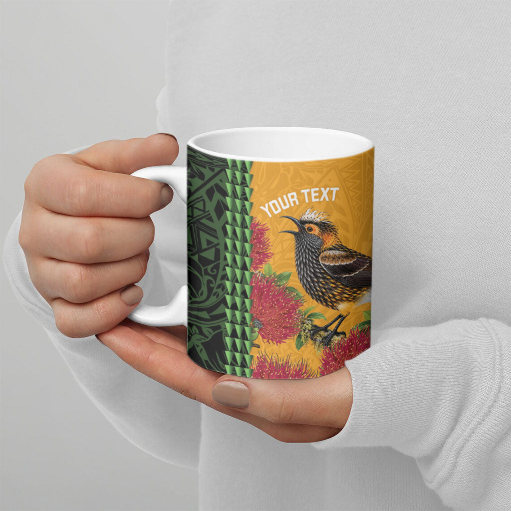 Personalized Hawaii Akohekohe Ohia Lehua Ceramic Mug Crested Honeycreeper Kakau Hawaiian Pattern