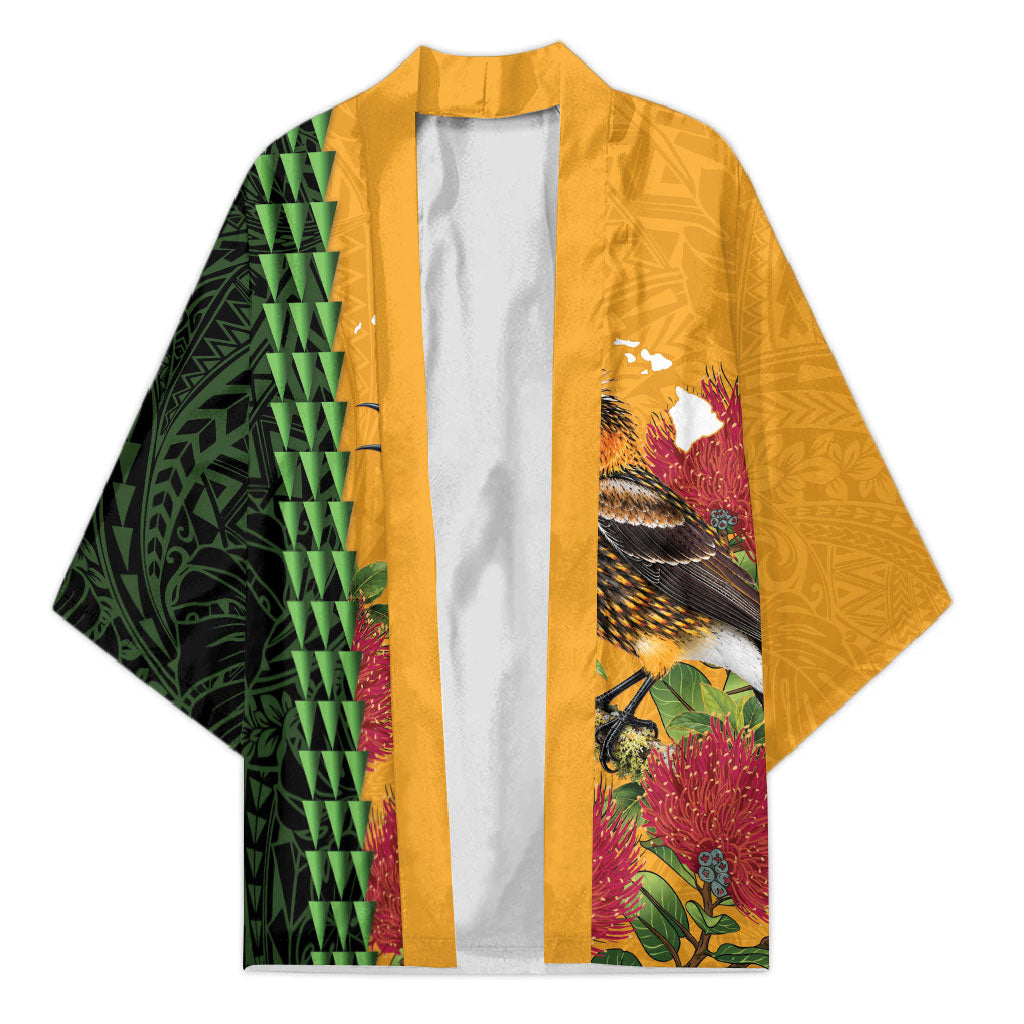 Personalized Hawaii Akohekohe Ohia Lehua Kimono Crested Honeycreeper Kakau Hawaiian Pattern