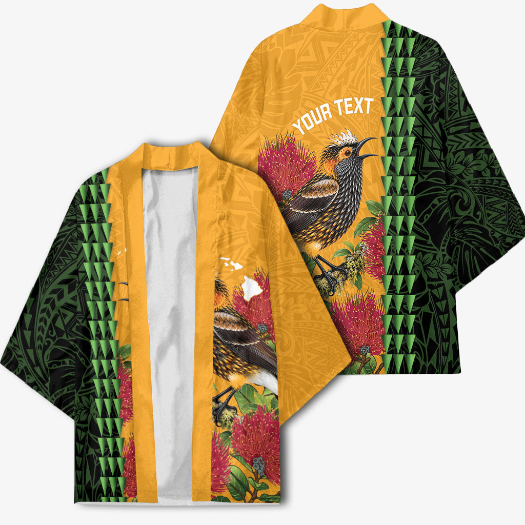 Personalized Hawaii Akohekohe Ohia Lehua Kimono Crested Honeycreeper Kakau Hawaiian Pattern