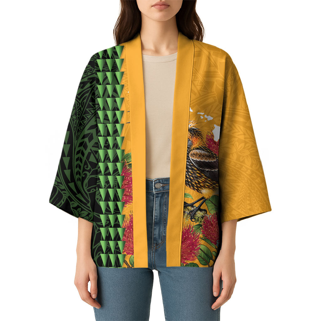 Personalized Hawaii Akohekohe Ohia Lehua Kimono Crested Honeycreeper Kakau Hawaiian Pattern