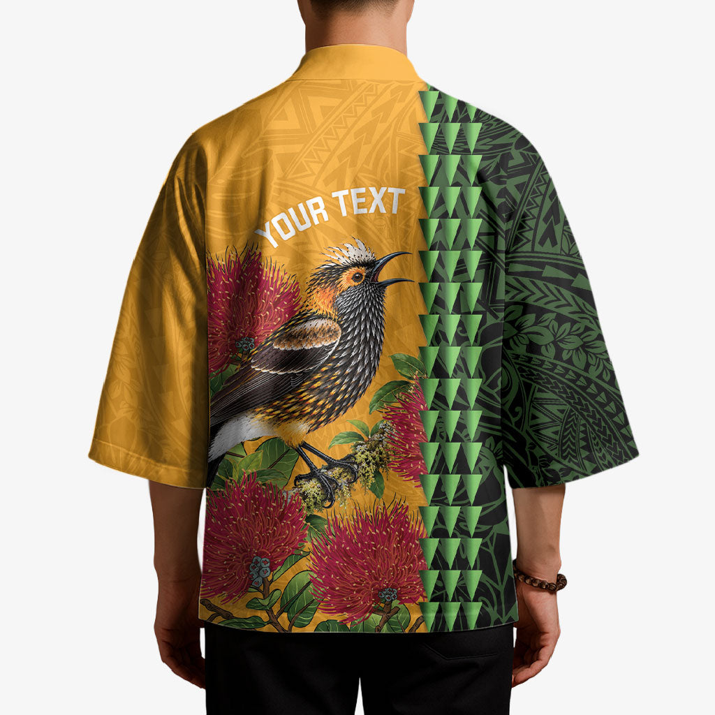 Personalized Hawaii Akohekohe Ohia Lehua Kimono Crested Honeycreeper Kakau Hawaiian Pattern