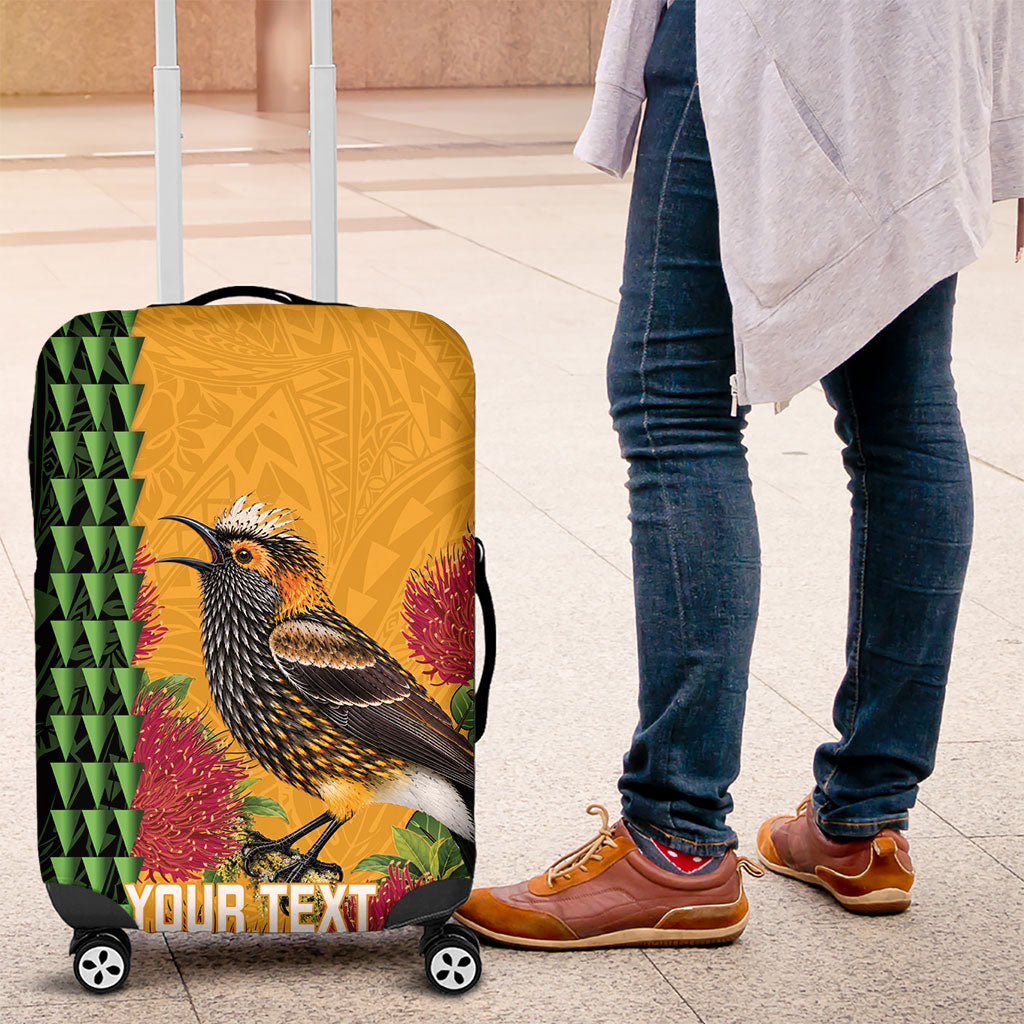 Personalized Hawaii Akohekohe Ohia Lehua Luggage Cover Crested Honeycreeper Kakau Hawaiian Pattern LT14 Orange - Polynesian Pride