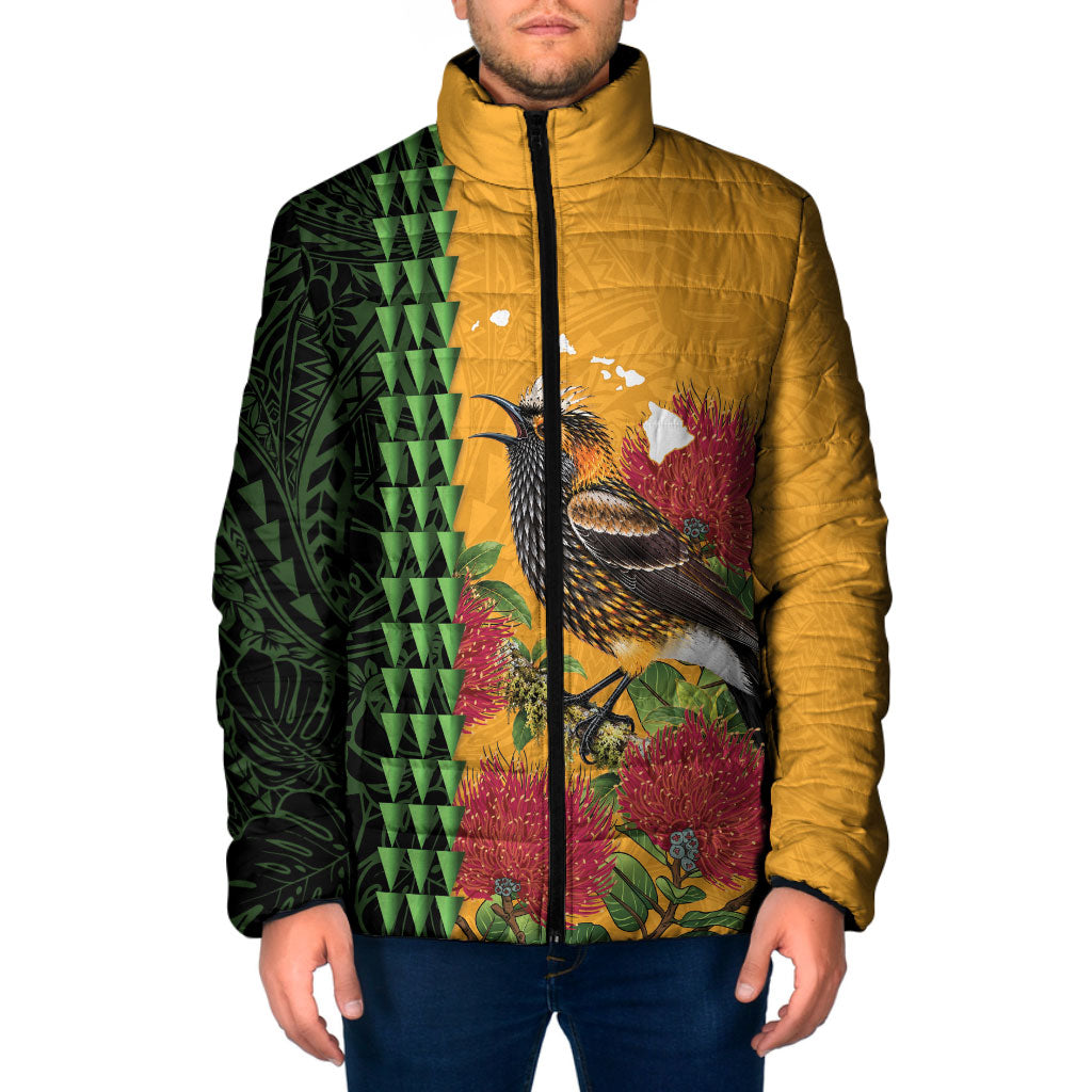 Personalized Hawaii Akohekohe Ohia Lehua Padded Jacket Crested Honeycreeper Kakau Hawaiian Pattern