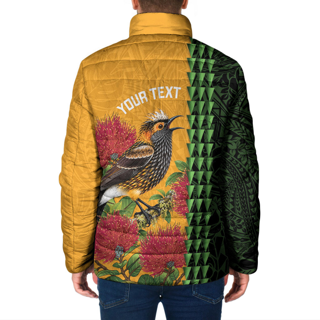 Personalized Hawaii Akohekohe Ohia Lehua Padded Jacket Crested Honeycreeper Kakau Hawaiian Pattern