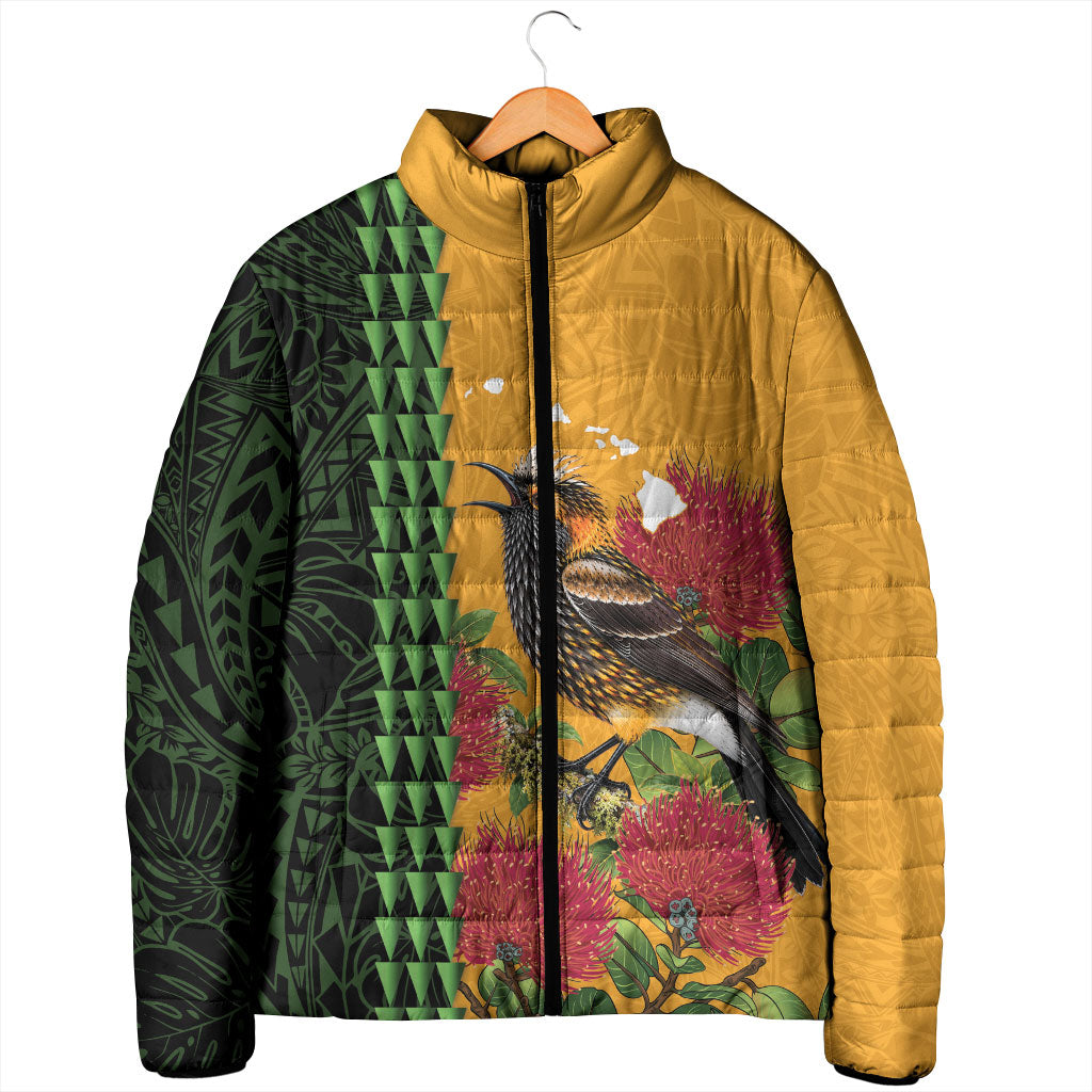 Personalized Hawaii Akohekohe Ohia Lehua Padded Jacket Crested Honeycreeper Kakau Hawaiian Pattern
