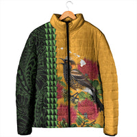 Personalized Hawaii Akohekohe Ohia Lehua Padded Jacket Crested Honeycreeper Kakau Hawaiian Pattern