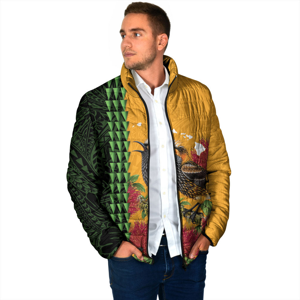 Personalized Hawaii Akohekohe Ohia Lehua Padded Jacket Crested Honeycreeper Kakau Hawaiian Pattern
