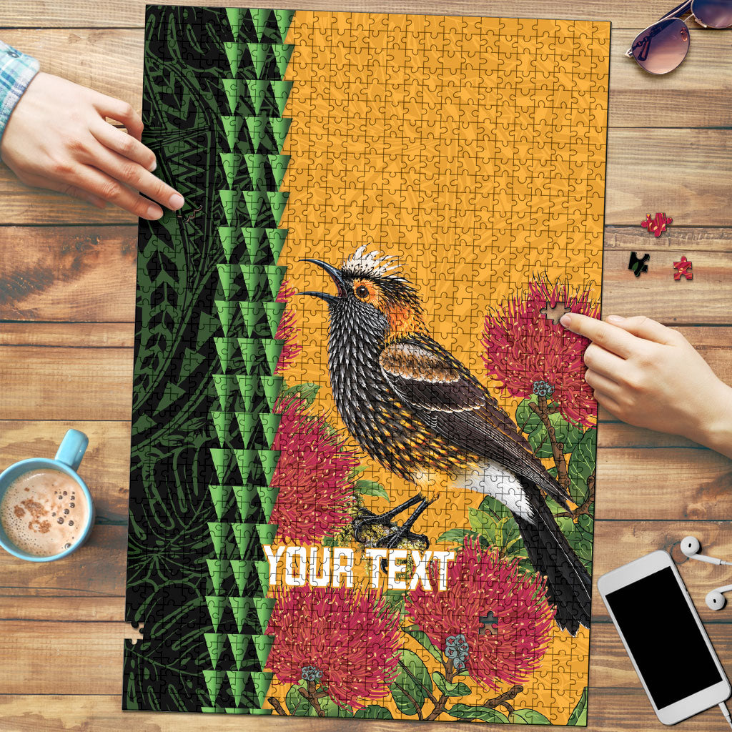 Personalized Hawaii Akohekohe Ohia Lehua Puzzle Crested Honeycreeper Kakau Hawaiian Pattern LT14 Orange - Polynesian Pride