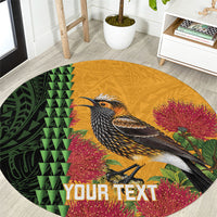 Personalized Hawaii Akohekohe Ohia Lehua Round Carpet Crested Honeycreeper Kakau Hawaiian Pattern