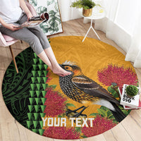 Personalized Hawaii Akohekohe Ohia Lehua Round Carpet Crested Honeycreeper Kakau Hawaiian Pattern
