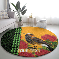 Personalized Hawaii Akohekohe Ohia Lehua Round Carpet Crested Honeycreeper Kakau Hawaiian Pattern