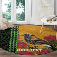 Personalized Hawaii Akohekohe Ohia Lehua Round Carpet Crested Honeycreeper Kakau Hawaiian Pattern