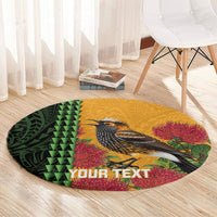 Personalized Hawaii Akohekohe Ohia Lehua Round Carpet Crested Honeycreeper Kakau Hawaiian Pattern