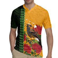 Personalized Hawaii Akohekohe Ohia Lehua Rugby Jersey Crested Honeycreeper Kakau Hawaiian Pattern LT14 - Polynesian Pride