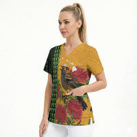 Personalized Hawaii Akohekohe Ohia Lehua Scrub Top Crested Honeycreeper Kakau Hawaiian Pattern