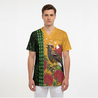 Personalized Hawaii Akohekohe Ohia Lehua Scrub Top Crested Honeycreeper Kakau Hawaiian Pattern