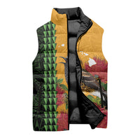 Personalized Hawaii Akohekohe Ohia Lehua Sleeveless Puffer Jacket Crested Honeycreeper Kakau Hawaiian Pattern