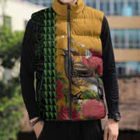 Personalized Hawaii Akohekohe Ohia Lehua Sleeveless Puffer Jacket Crested Honeycreeper Kakau Hawaiian Pattern