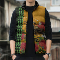 Personalized Hawaii Akohekohe Ohia Lehua Sleeveless Puffer Jacket Crested Honeycreeper Kakau Hawaiian Pattern