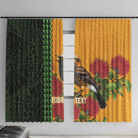 Personalized Hawaii Akohekohe Ohia Lehua Window Curtain Crested Honeycreeper Kakau Hawaiian Pattern LT14 With Hooks Orange - Polynesian Pride