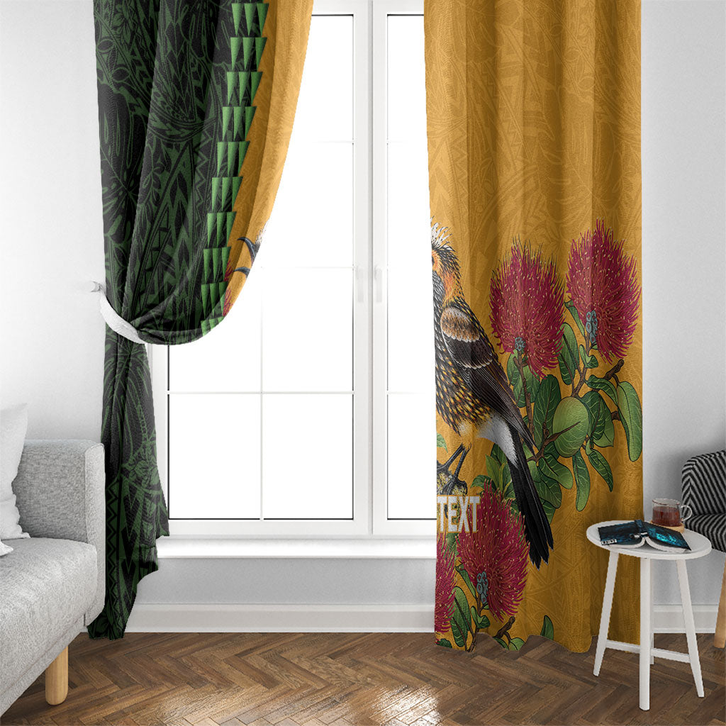 Personalized Hawaii Akohekohe Ohia Lehua Window Curtain Crested Honeycreeper Kakau Hawaiian Pattern LT14 - Polynesian Pride