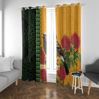 Personalized Hawaii Akohekohe Ohia Lehua Window Curtain Crested Honeycreeper Kakau Hawaiian Pattern LT14 With Grommets Orange - Polynesian Pride