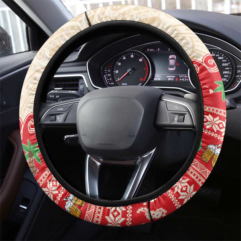 Mele Kalikimaka Hawaii Steering Wheel Cover Funny Beer-Loving Santa Hawaiian Tropical LT14 - Polynesian Pride