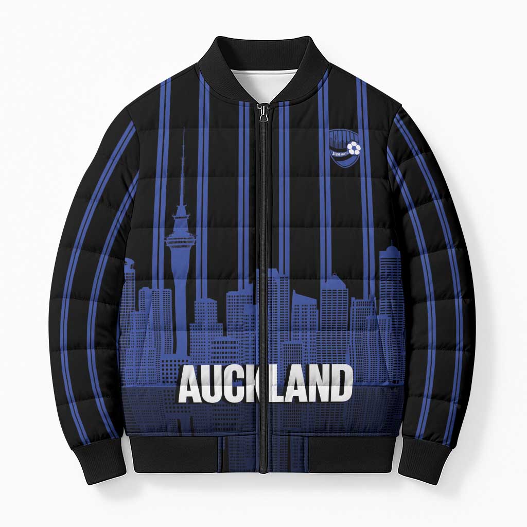 New Zealand Auckland Football Custom Bomber Puffer Jacket Go City of Sails Est 2025 LT14 Unisex Black - Polynesian Pride