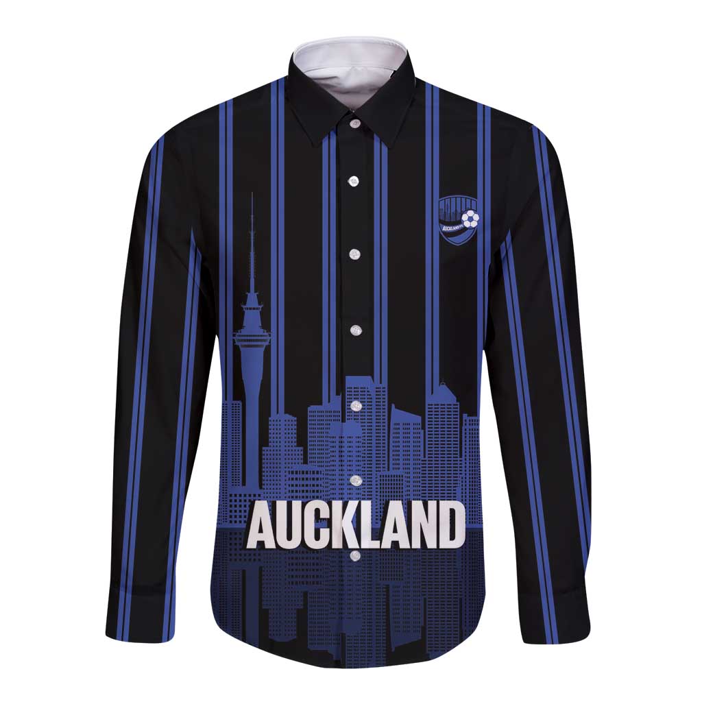 New Zealand Auckland Football Custom Long Sleeve Button Shirt Go City of Sails Est 2025 LT14 Unisex Black - Polynesian Pride