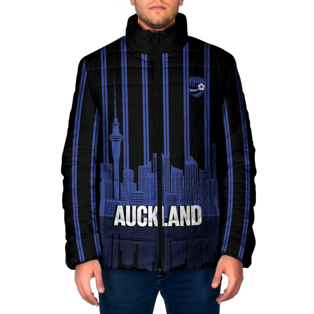 New Zealand Auckland Football Custom Padded Jacket Go City of Sails Est 2025 LT14 Men Black - Polynesian Pride