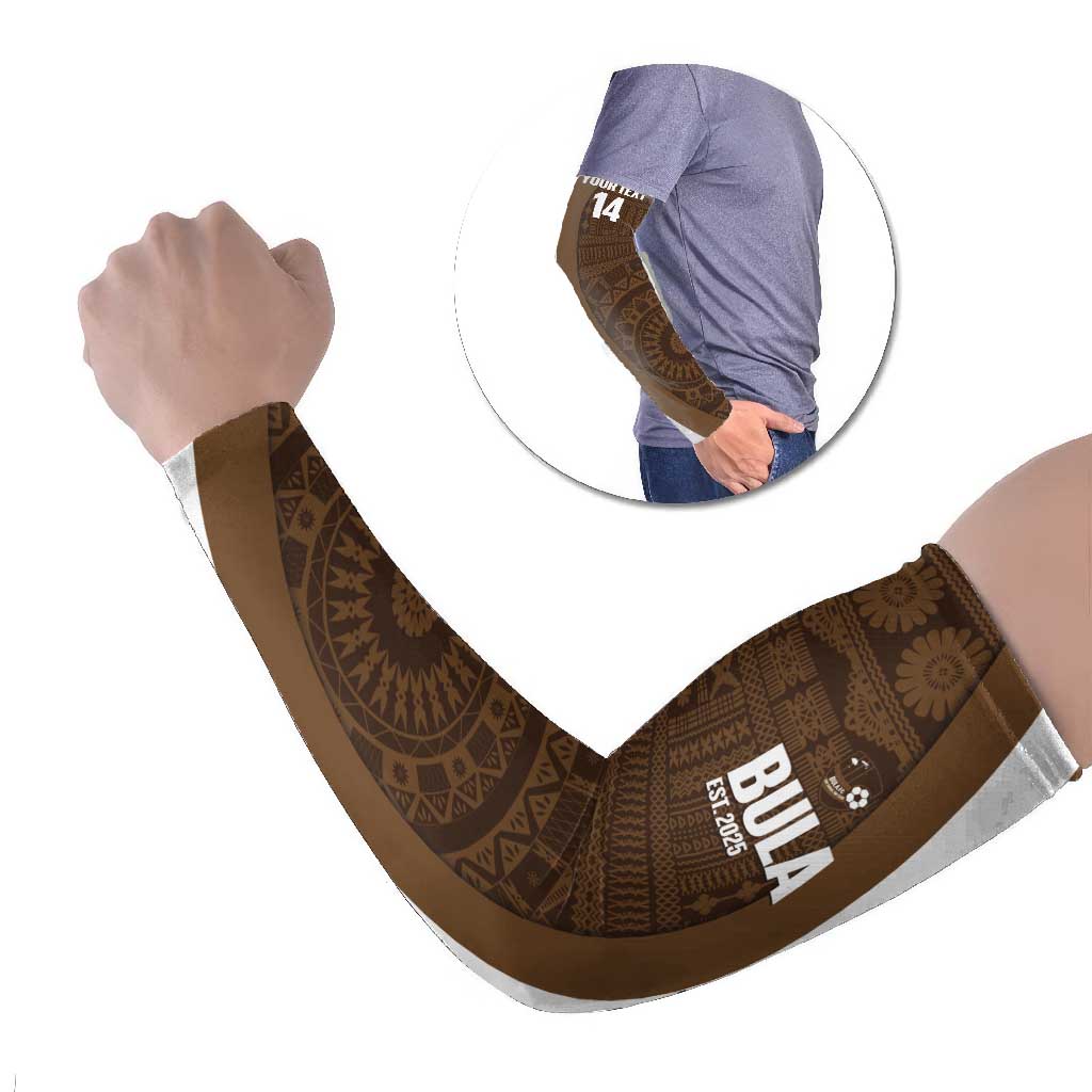 Bula Fiji Football Custom Arm Sleeves One Vanua One Team Tapa Pattern LT14 Set of 2 Brown - Polynesian Pride