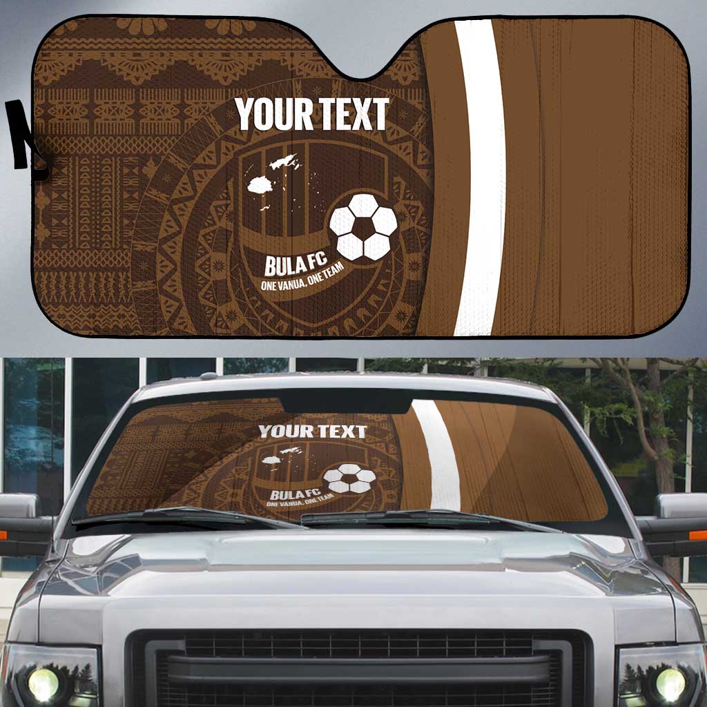 Bula Fiji Football Custom Auto Sun Shade One Vanua One Team Tapa Pattern LT14 Brown - Polynesian Pride