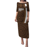 Bula Fiji Football Custom Puletasi One Vanua One Team Tapa Pattern LT14 Long Dress Brown - Polynesian Pride