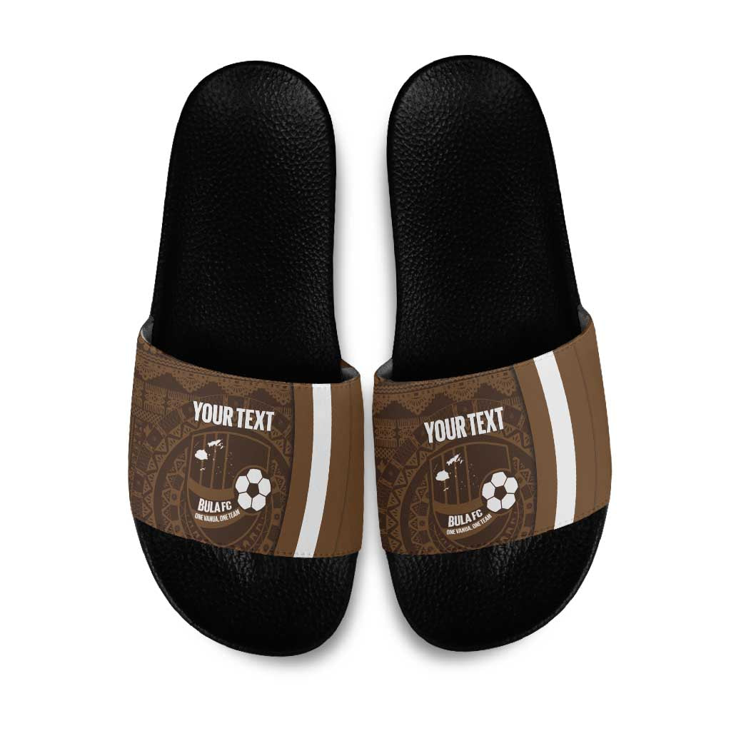 Bula Fiji Football Custom Slide Sandals One Vanua One Team Tapa Pattern LT14 Brown - Polynesian Pride