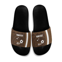 Bula Fiji Football Custom Slide Sandals One Vanua One Team Tapa Pattern LT14 Brown - Polynesian Pride