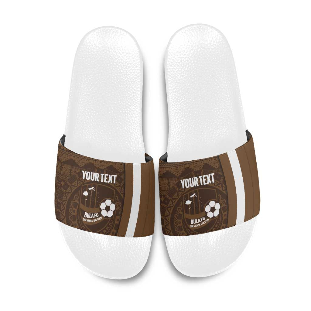 Bula Fiji Football Custom Slide Sandals One Vanua One Team Tapa Pattern LT14 Brown - Polynesian Pride