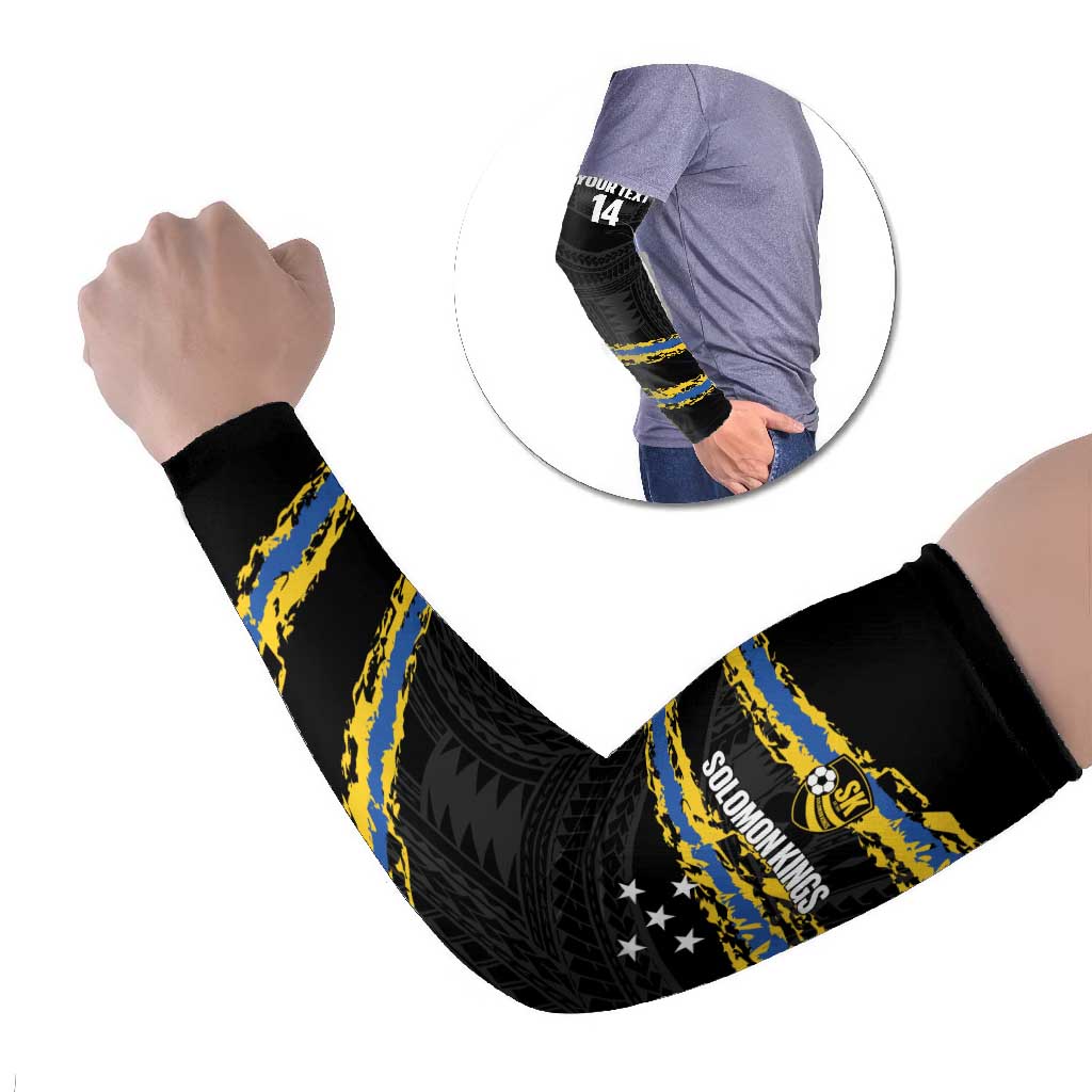 Kings Solomon Islands Football Custom Arm Sleeves Come On Solomons Polynesian Grunge Style LT14 Set of 2 Black - Polynesian Pride