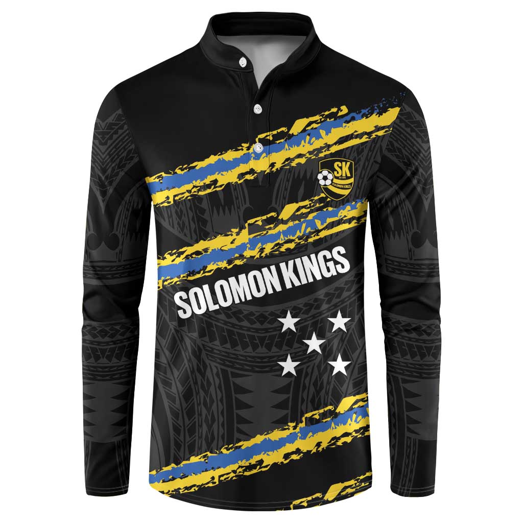 Kings Solomon Islands Football Custom Button Sweatshirt Come On Solomons Polynesian Grunge Style LT14 Black - Polynesian Pride