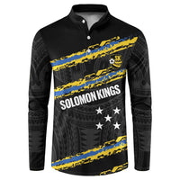 Kings Solomon Islands Football Custom Button Sweatshirt Come On Solomons Polynesian Grunge Style LT14 Black - Polynesian Pride