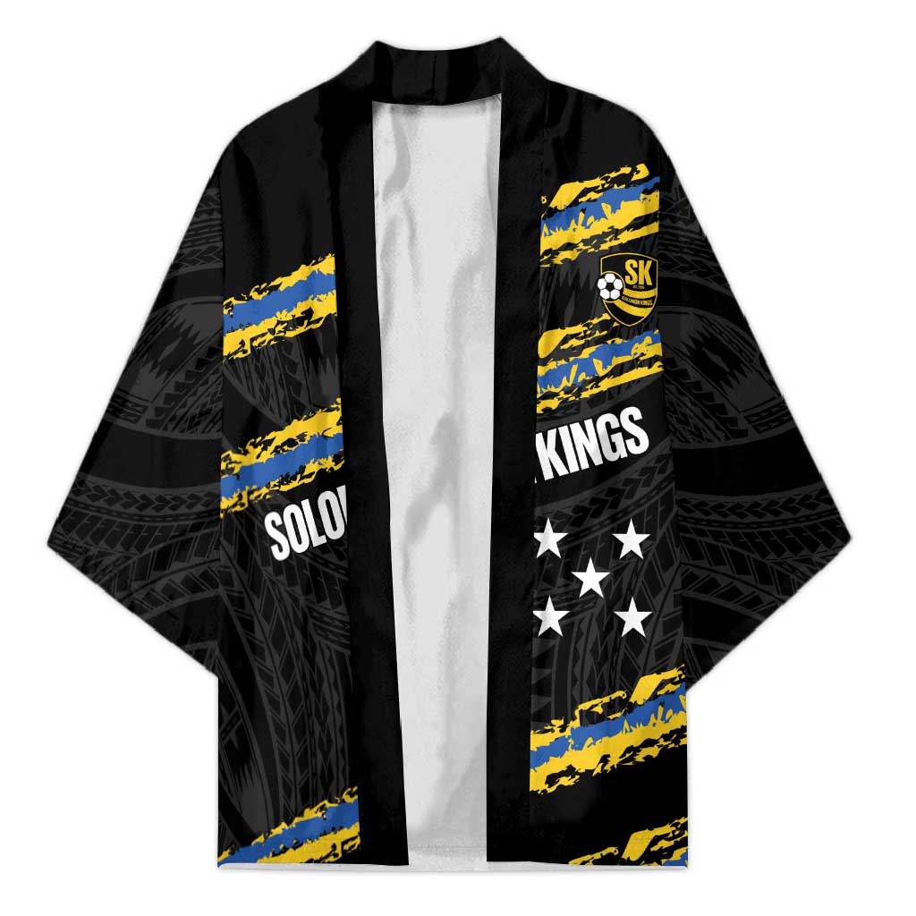 Kings Solomon Islands Football Custom Kimono Come On Solomons Polynesian Grunge Style LT14 Unisex Black - Polynesian Pride