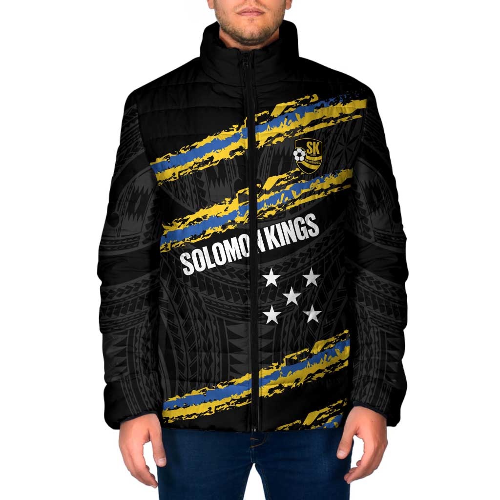Kings Solomon Islands Football Custom Padded Jacket Come On Solomons Polynesian Grunge Style LT14 Men Black - Polynesian Pride